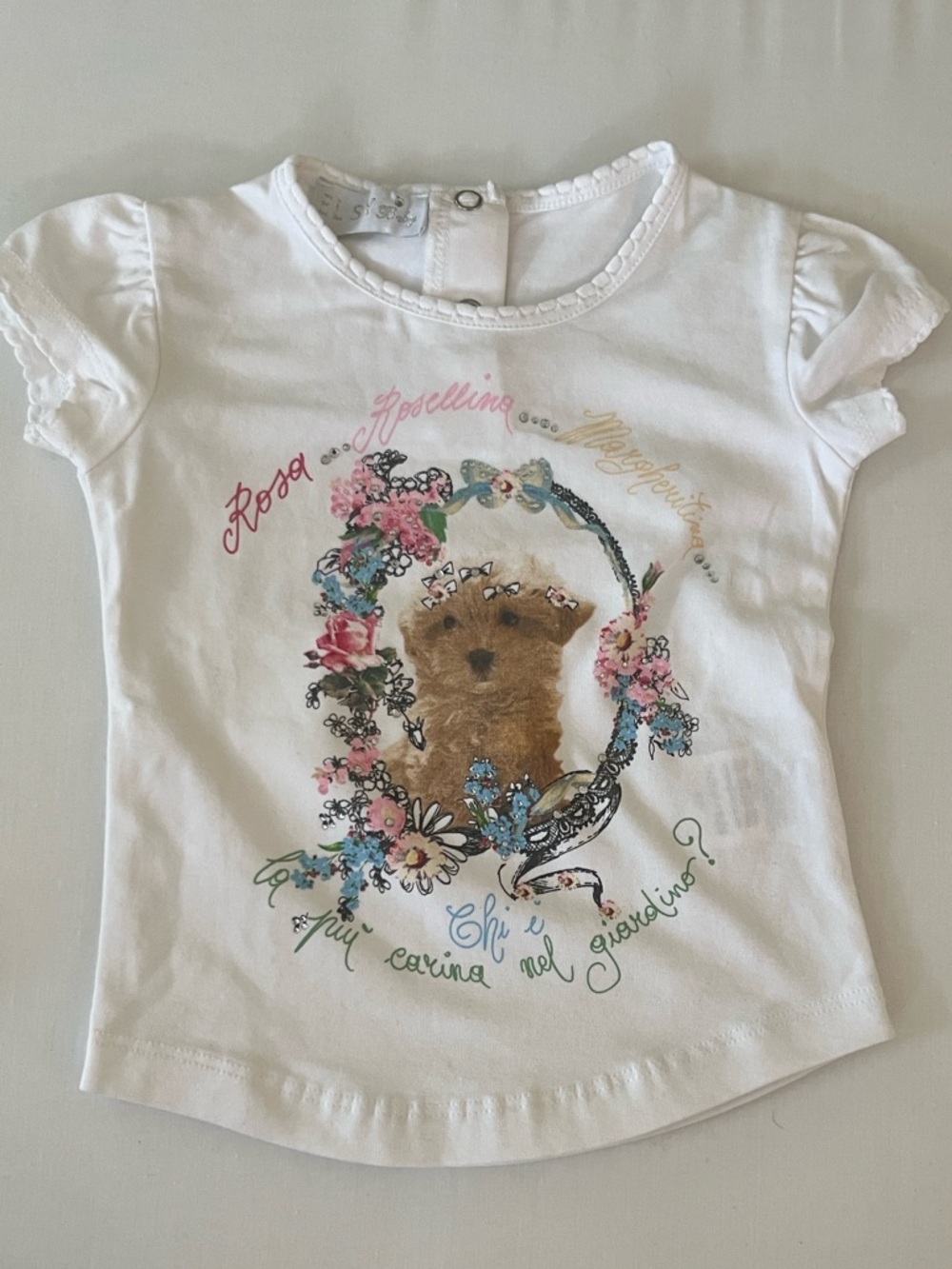 Kids White Short-Sleeve Graphic Tee with Floral Bear